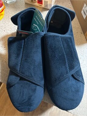 Men's Navy Corduroy Slip-On Comfort Loafers with Adjustable Strap